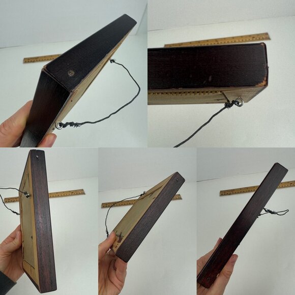 Vtg 1950s Needlepoint Art Girl in Blue Dress w Flowers w Gold Framed 7 in x 6 in - Picture 6 of 11